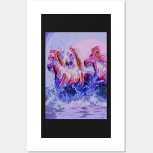 horses in the water Posters and Art